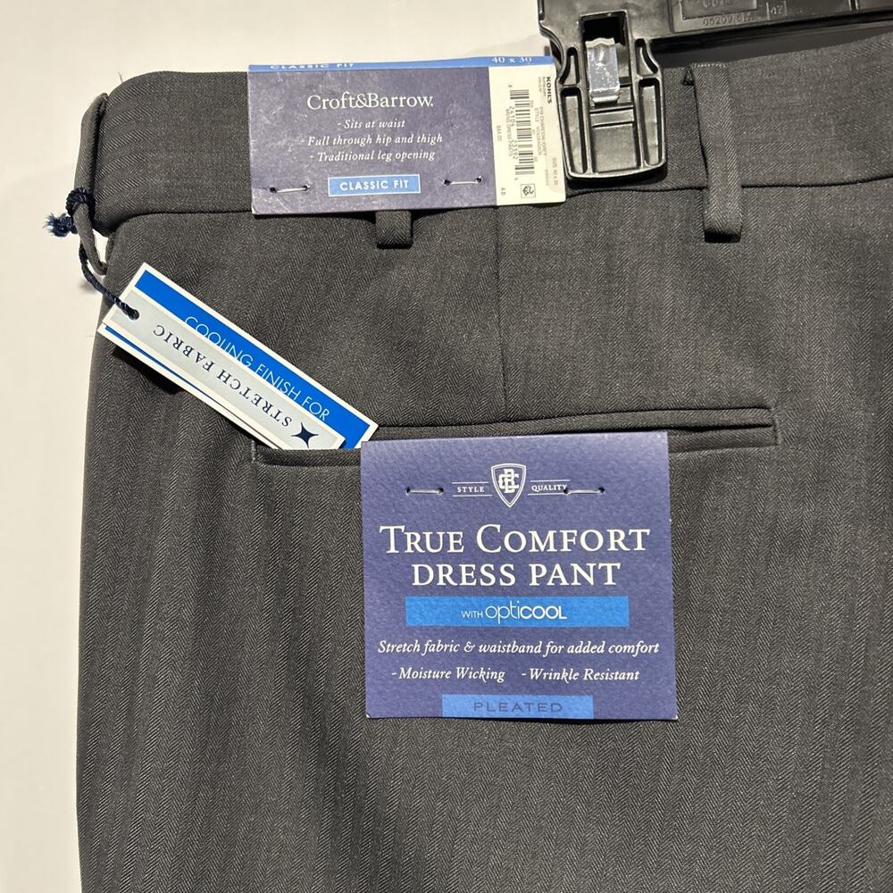 Croft & Barrow True Comfort Dress Pants Men 40x30 Black Opticool Fit MSRP $54.99